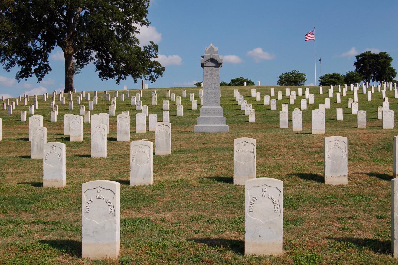 Photograph of a field grave stones at a cemetery 